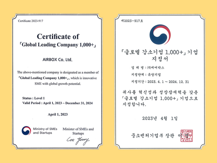 [SMEs & Startups] Certificate of Global Leading Company 1000+